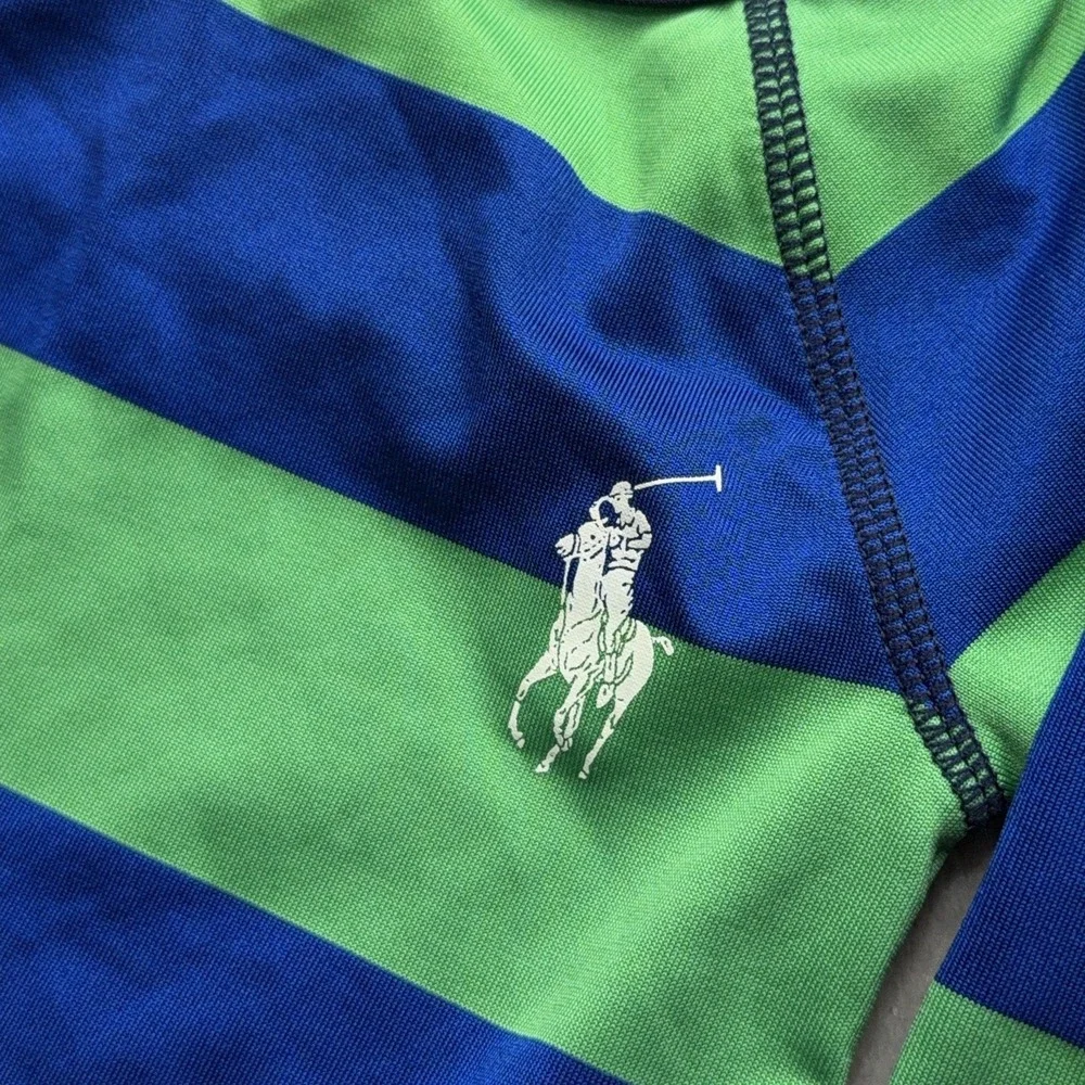Ralph Lauren Baby Green Long Sleeve Rashguard Swim 24M Stripped Big Pony Preppy